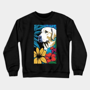 Labrador Retriever Dog Vibrant Tropical Flower Tall Retro Vintage Digital Pop Art Portrait 2 Crewneck Sweatshirt